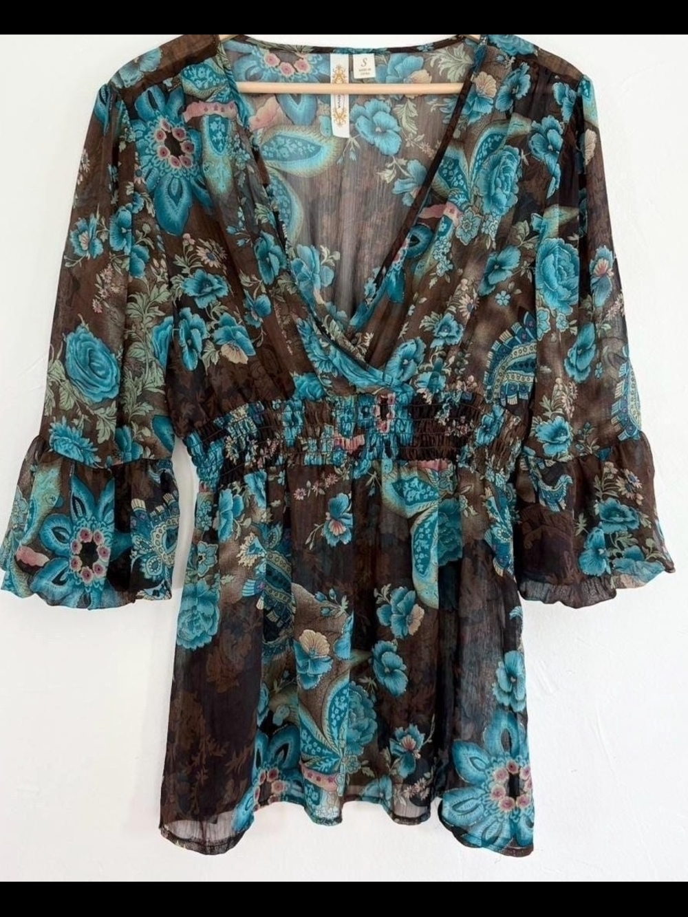 Adiva Blue and Brown Floral Blouse
